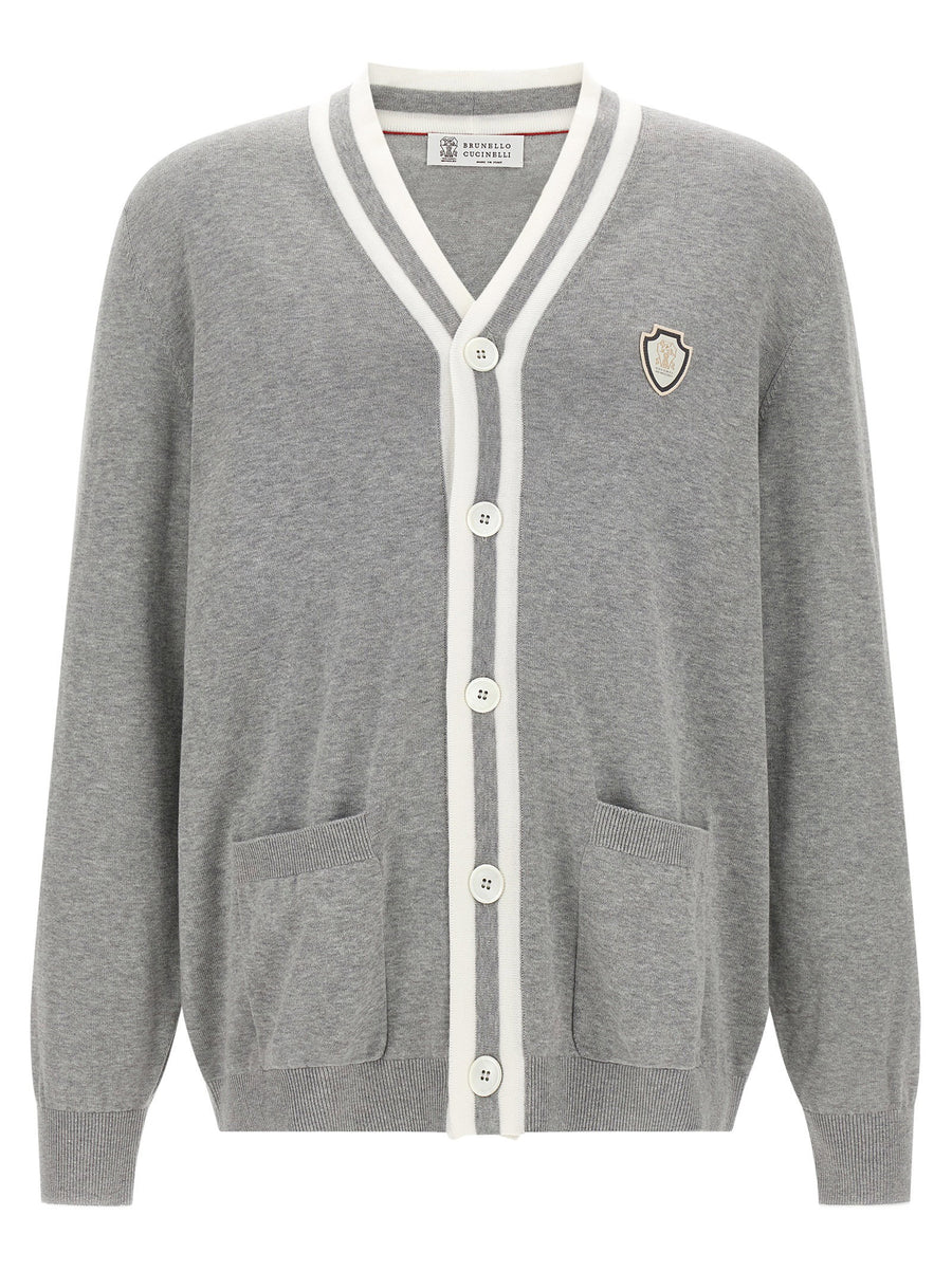 Brunello Cucinelli Heraldic Logo Cotton Cardigan — grey