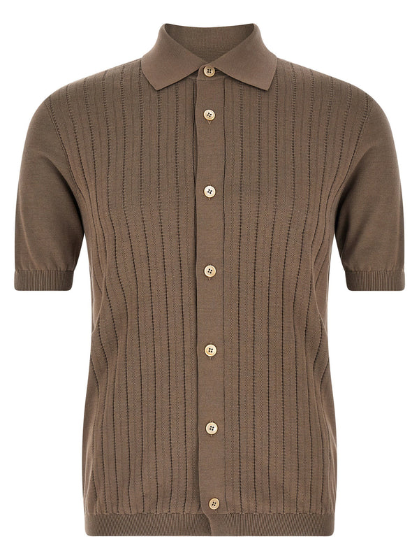 Brunello Cucinelli Ribbed Knit Shirt — Taupe