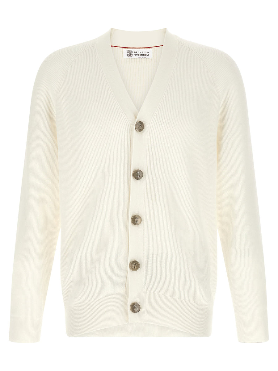 كارديغان Brunello Cucinelli محبوكضلعياً قطن كارديغان — كريمي