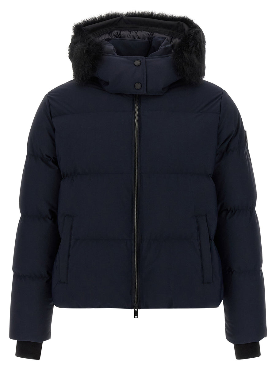 Moose Knuckles Water-repellent fabric with goose feather padding down jacket in navy