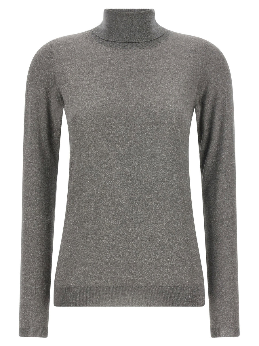 Brunello Cucinelli Shaved Cashmere and Silk with Lamé Sweater — Gray