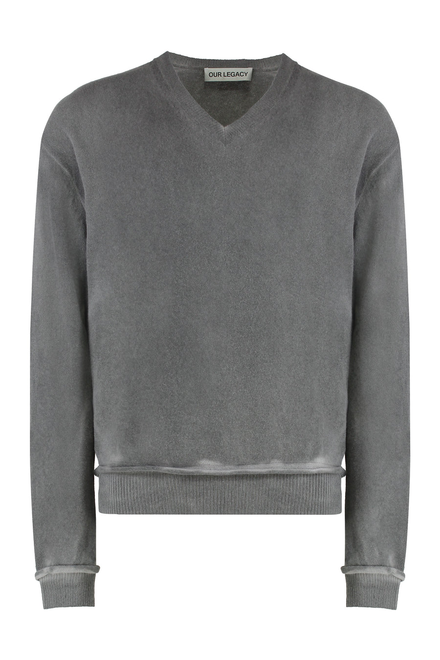 V-Neck Wool Parallel Sweater Grey Merinos
