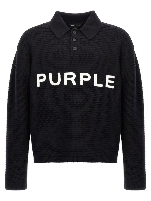 Purple شعار المطرزة صوف كنزة — أسود