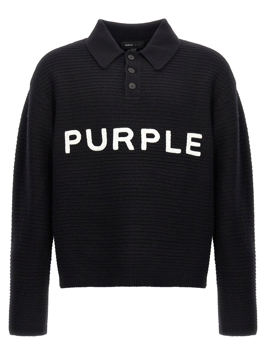 Purple Logo-Embroidered Wool Sweater — Black