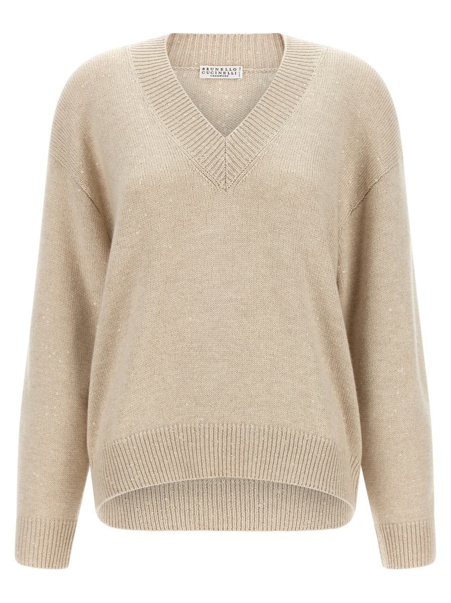 Brunello Cucinelli مرصع بالألماس كنزة — بيج