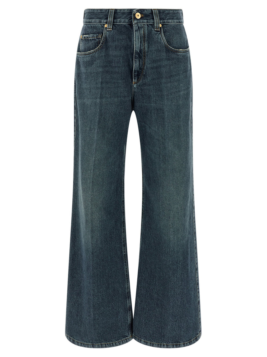Brunello Cucinelli Contemporary Loose Stone-Washed Denim Jeans — Blue
