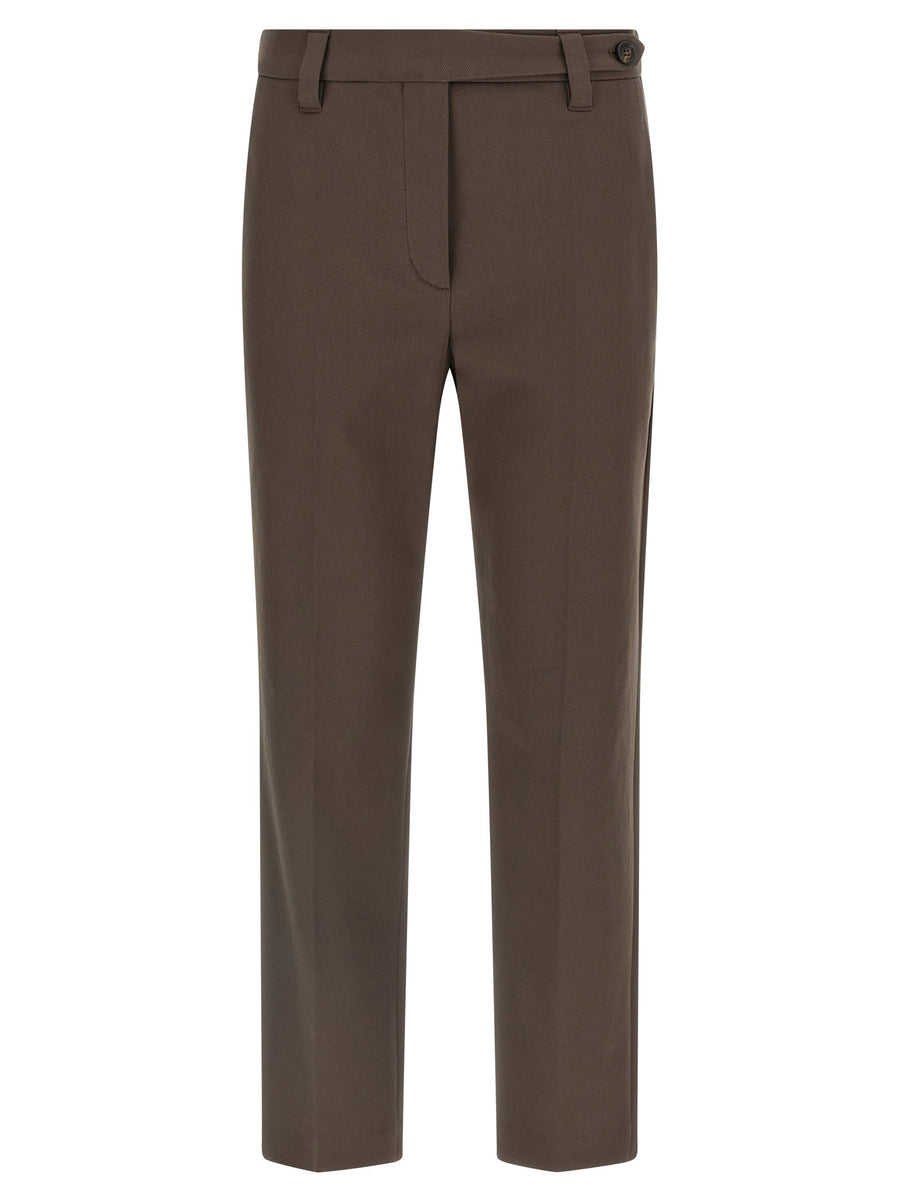 Brunello Cucinelli Micro-Striped Cotton Trousers — Brown