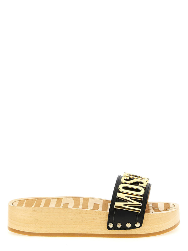 صندل كلوغ Moschino شعار-مزخرف — بيج