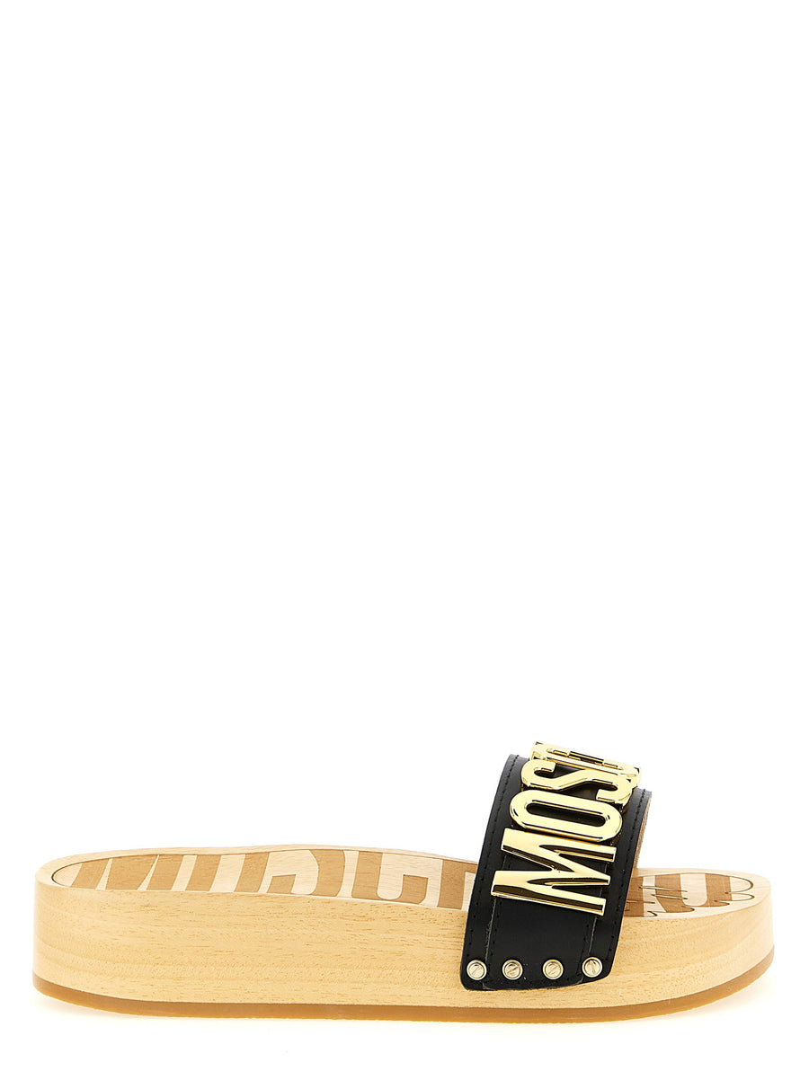 صندل كلوغ Moschino شعار-مزخرف — بيج
