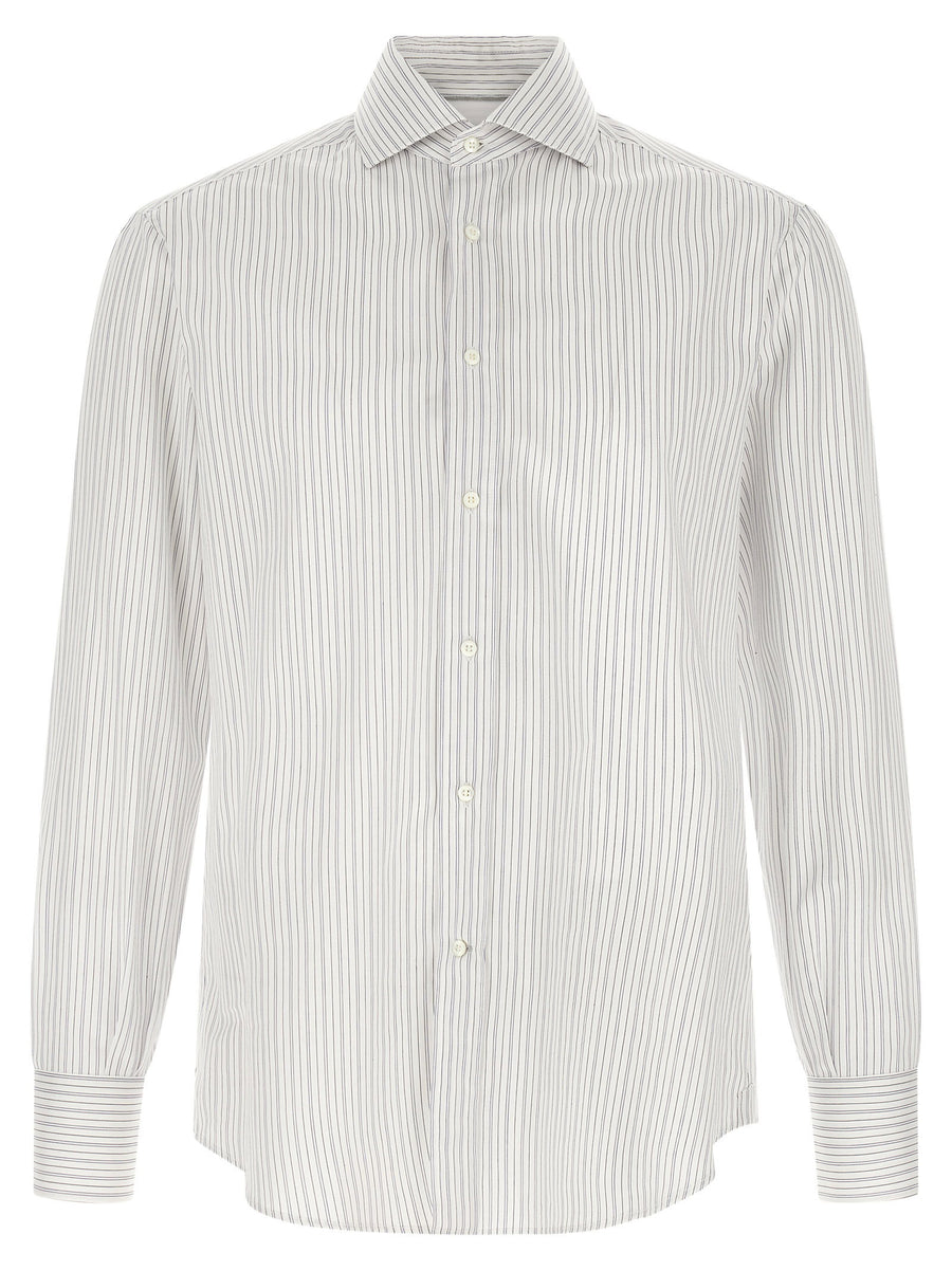Brunello Cucinelli Vertical Striped Cotton Shirt — white