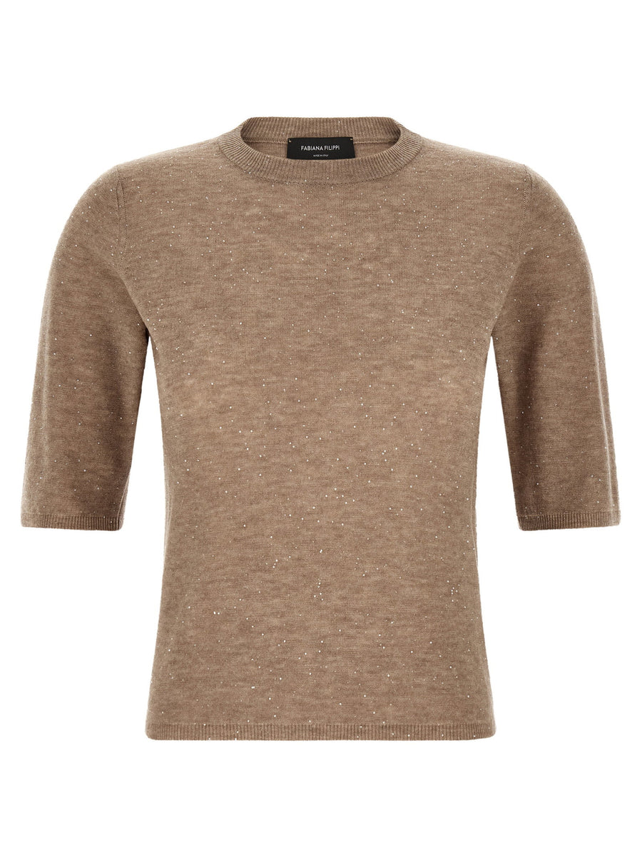 Fabiana Filippi Micro Sequin-Embellished Sweater — Beige