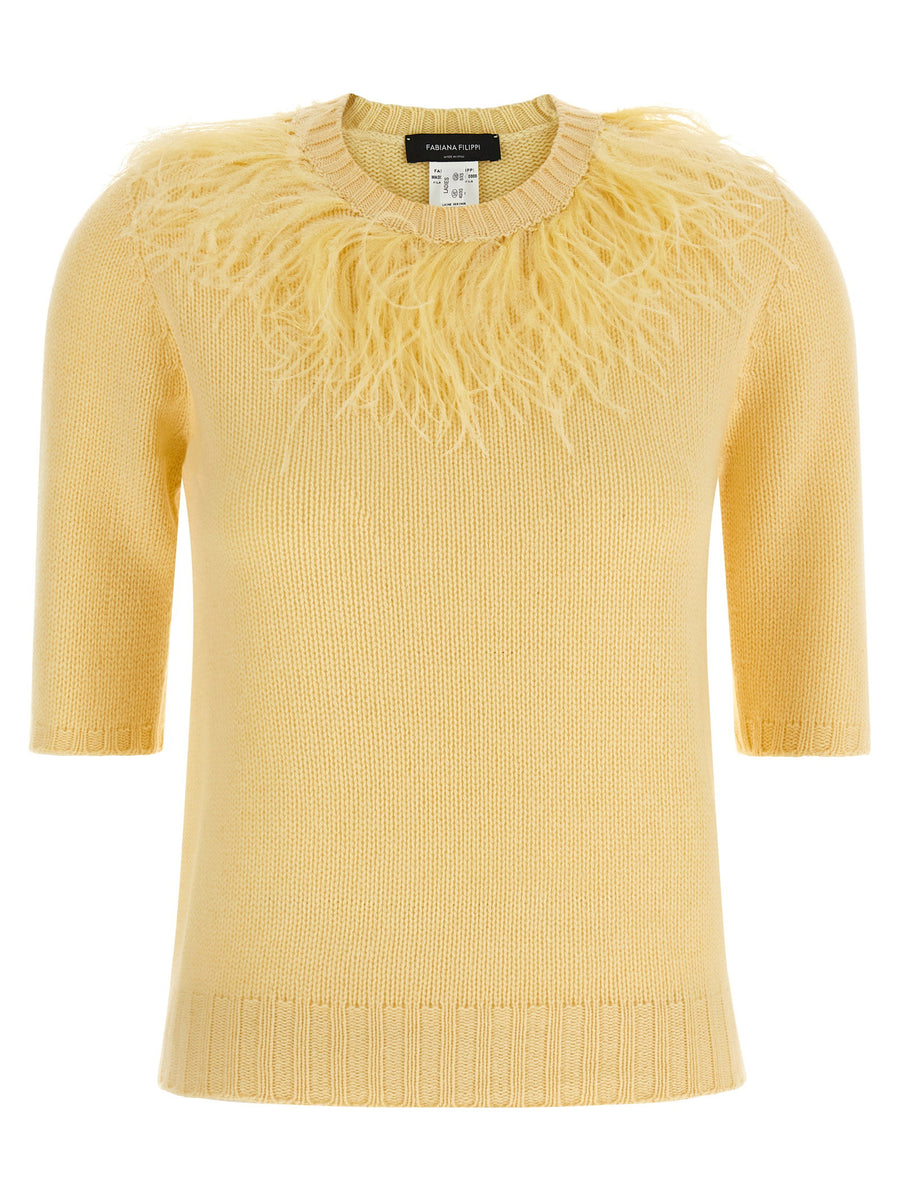Fabiana Filippi Feather-Trimmed Sweater — yellow