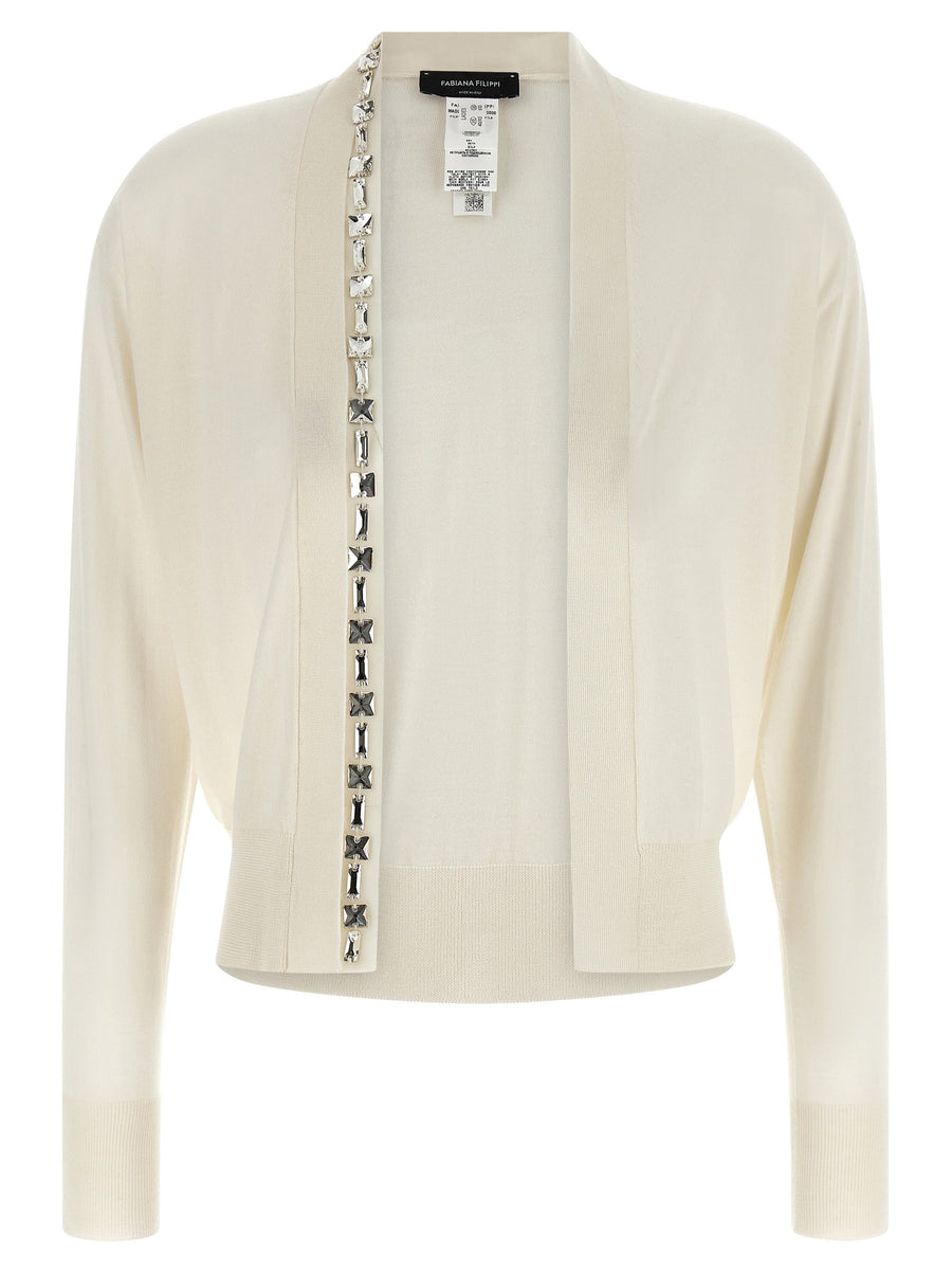 Fabiana Filippi Crystal-Embellished Cashmere Blend Cardigan — Cream