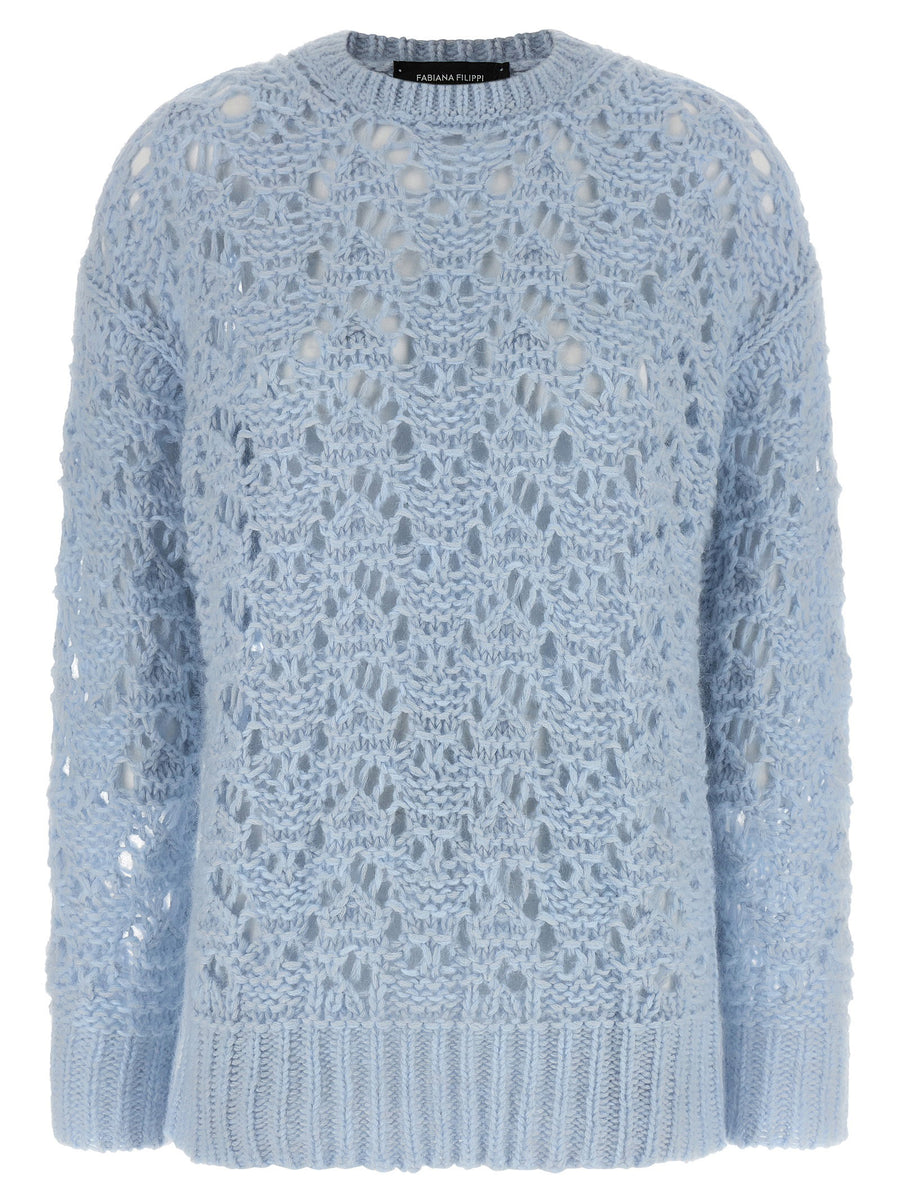 كارديغان Fabiana Filippi Openwork صوف مزيج كنزة — أزرق