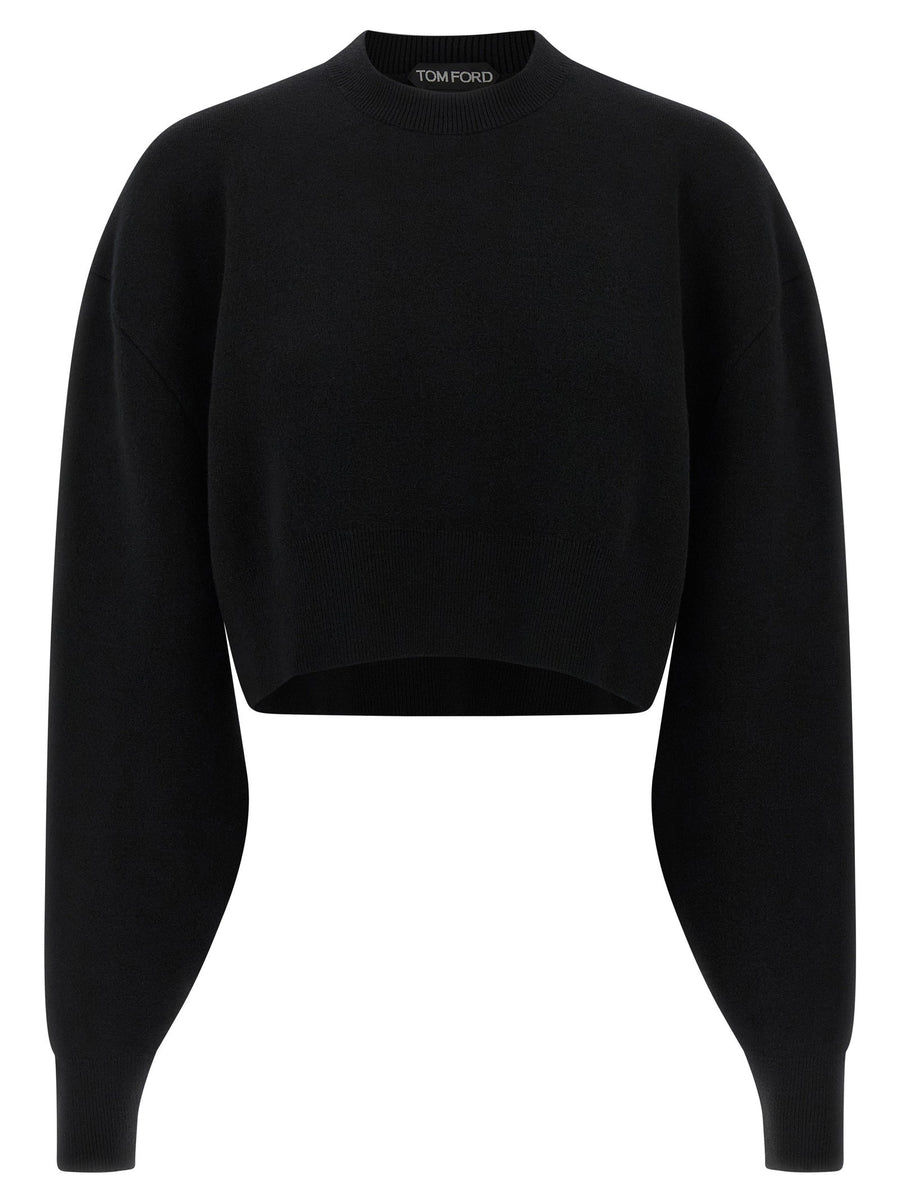 Tom Ford Cropped Crewneck Sweatshirt — Black
