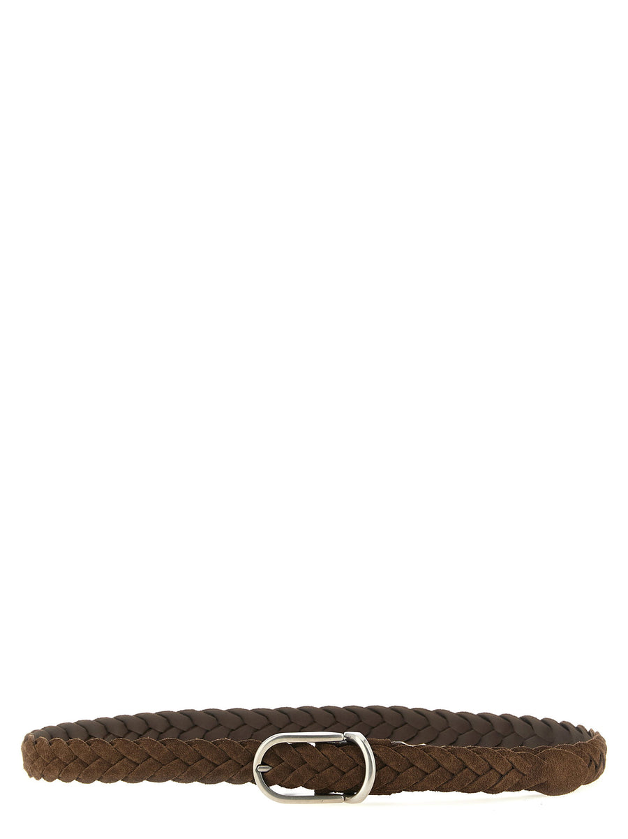 Brunello Cucinelli Woven Suede Belt — Brown