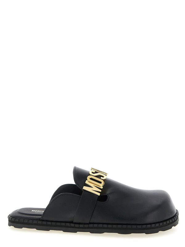 حذاء ميول Moschino معدن شعار-حمّالة جلد — أسود