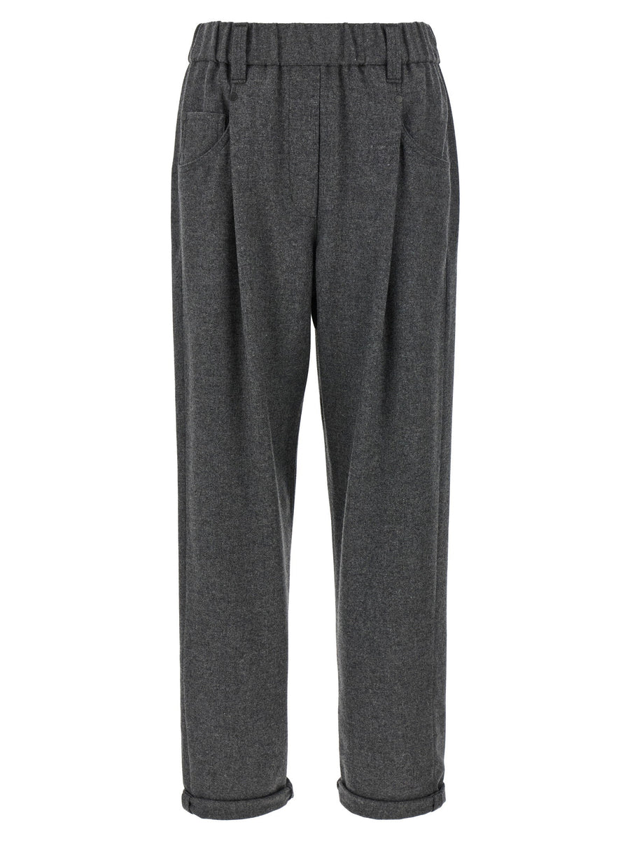 Brunello Cucinelli Wool and Cashmere Blend Trousers — Charcoal