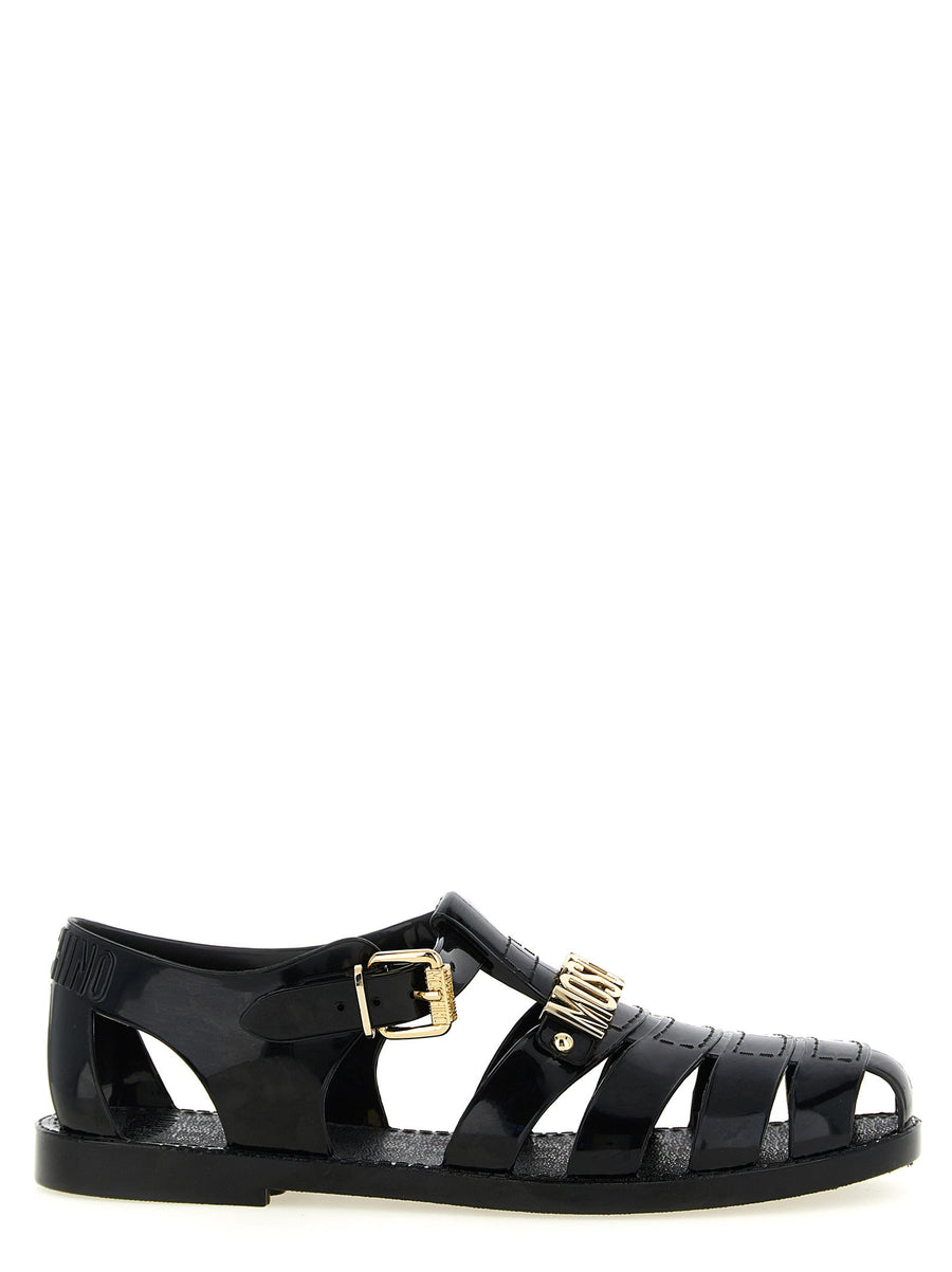 Moschino Cage Fisherman with Logo Sandal — Black