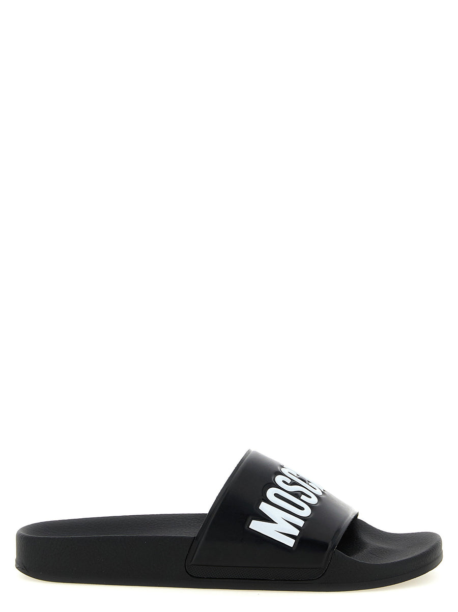 Moschino Logo-Embossed Slides — Black