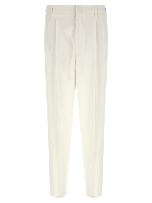 Brunello Cucinelli High-Waist Pleated Cotton Trousers — Cream