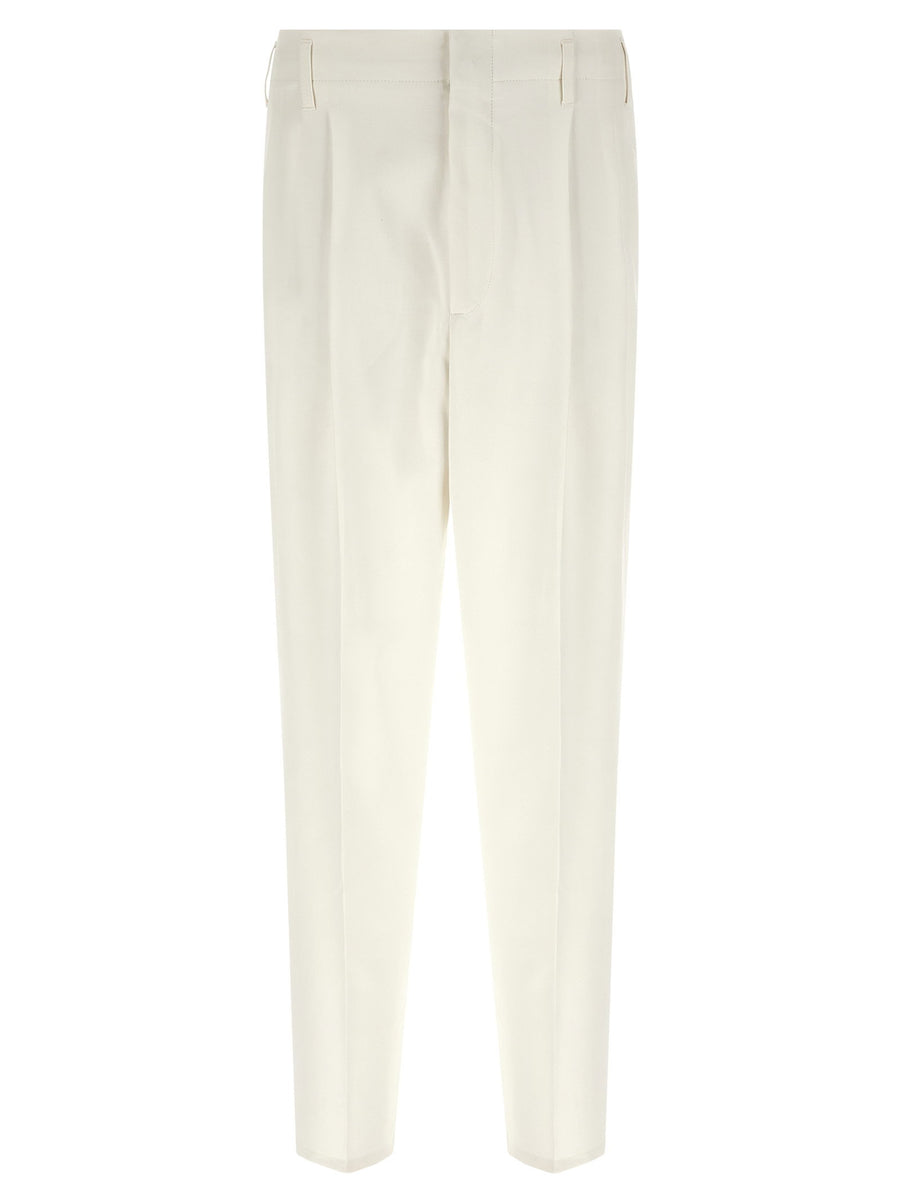 Brunello Cucinelli High-Waist Pleated Cotton Trousers — Cream