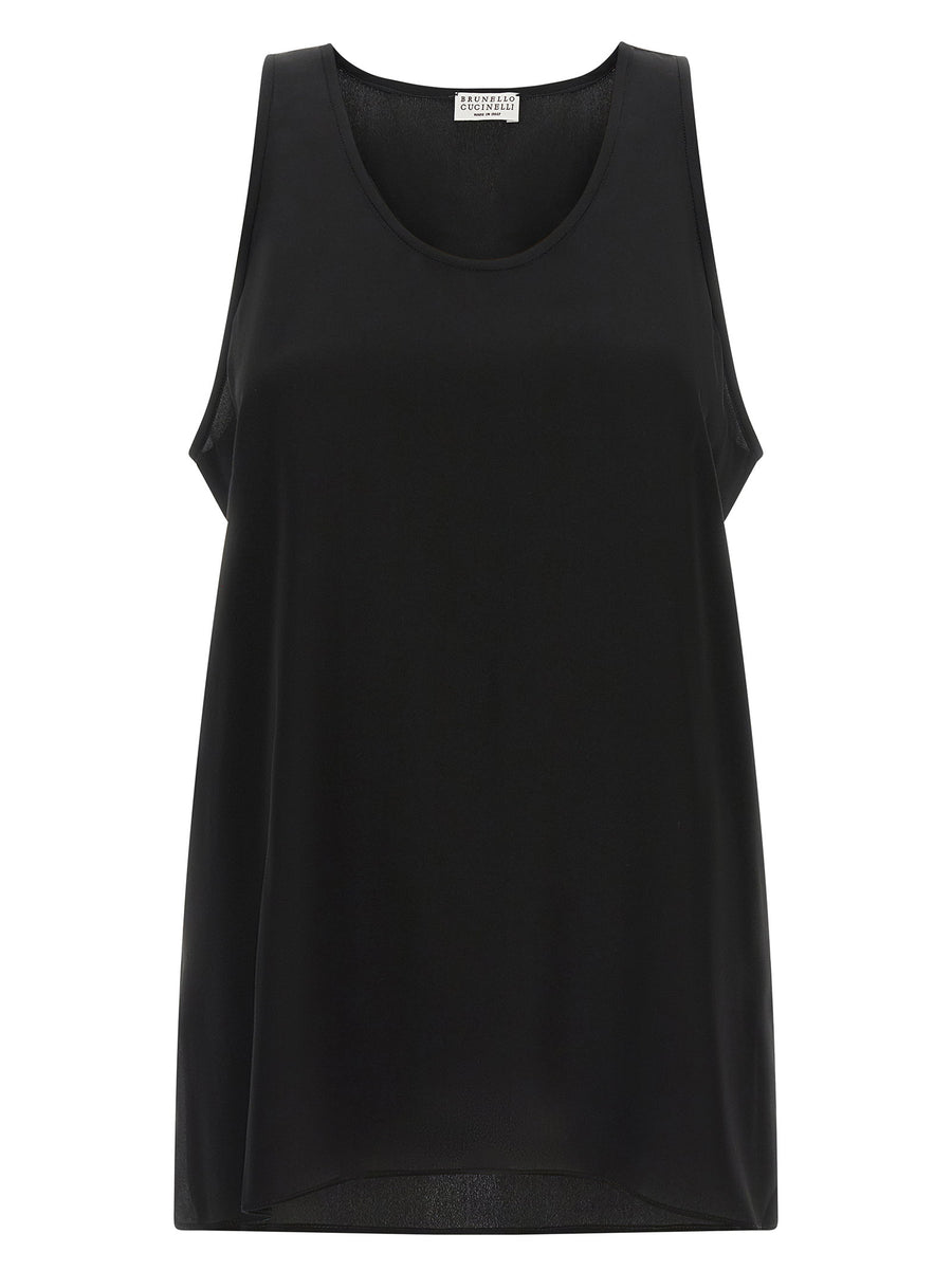 Brunello Cucinelli Silk Monile Tank Top — Black