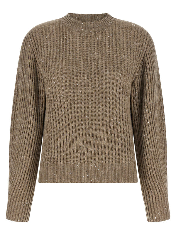 Brunello Cucinelli براقة كشمير-صوف مزيج كنزة — بيج