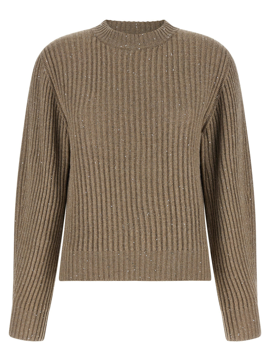 Brunello Cucinelli براقة كشمير-صوف مزيج كنزة — بيج