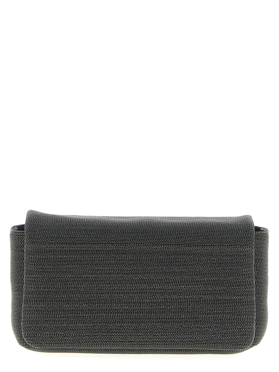 Brunello Cucinelli Monile-Embroidered Leather Clutch — Silver