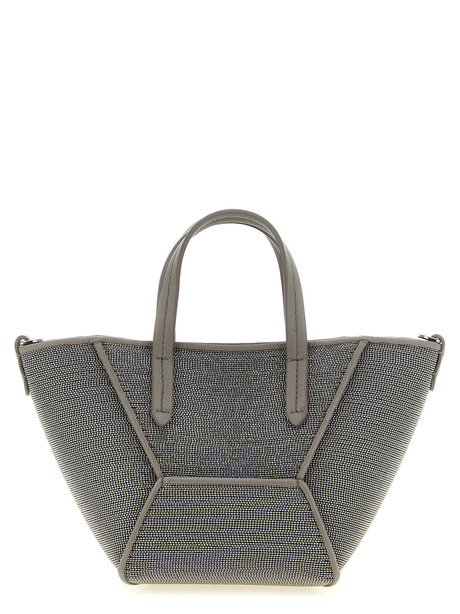 Brunello Cucinelli Monili-Embroidered Top Handle Bag — Gray