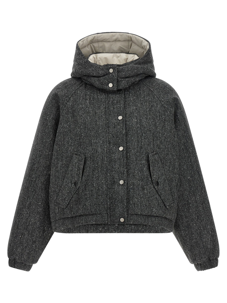 Brunello Cucinelli Donegal Tweed Down Jacket — charcoal