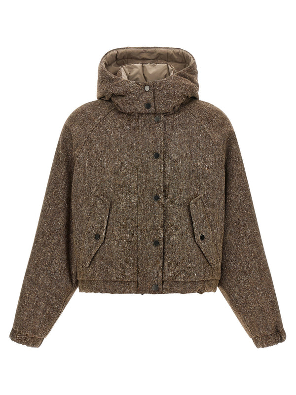 Brunello Cucinelli جاكيت دونيغال تويد داون جاكيت — بني