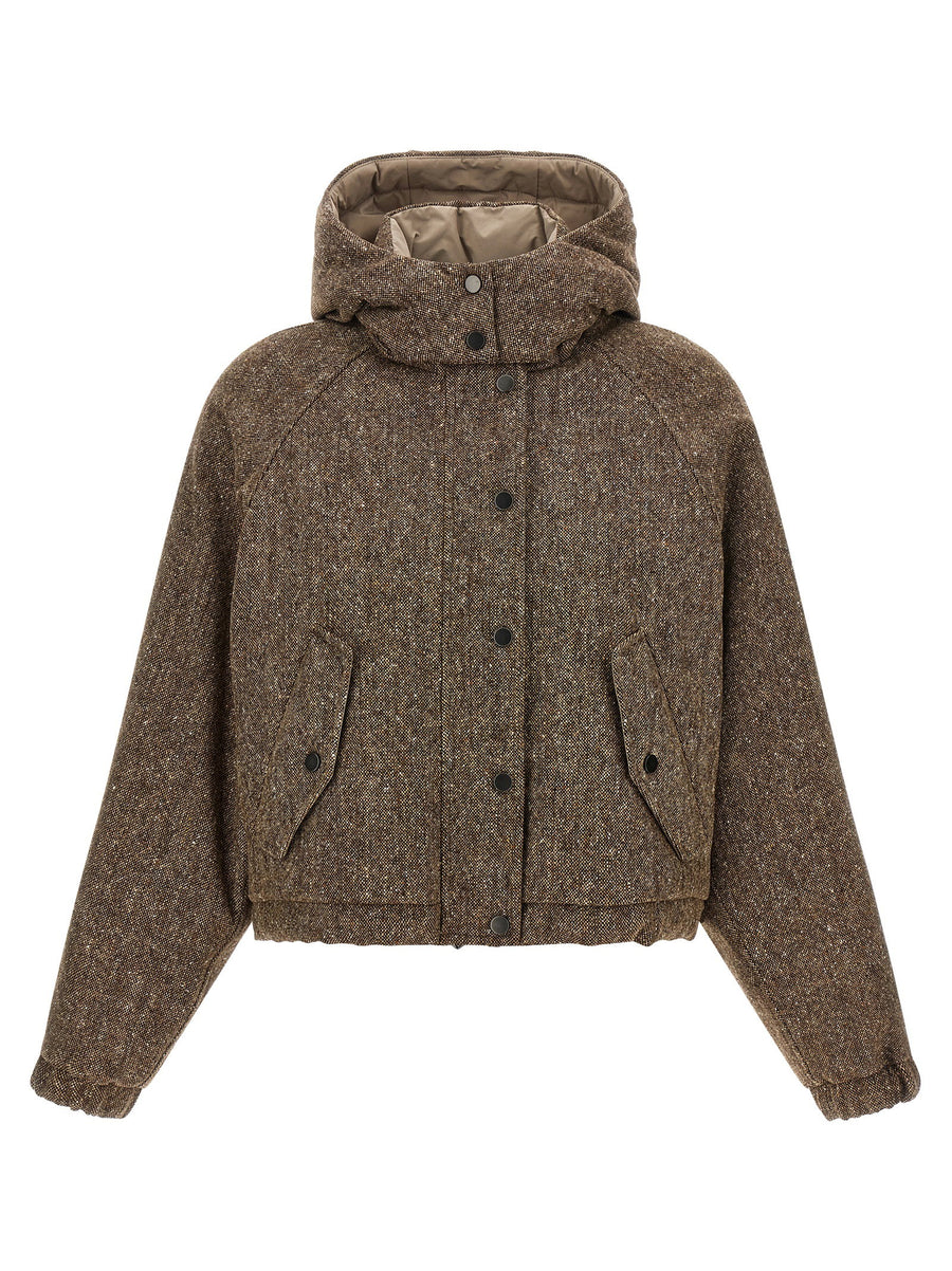 Brunello Cucinelli Donegal Tweed Down Jacket — brown