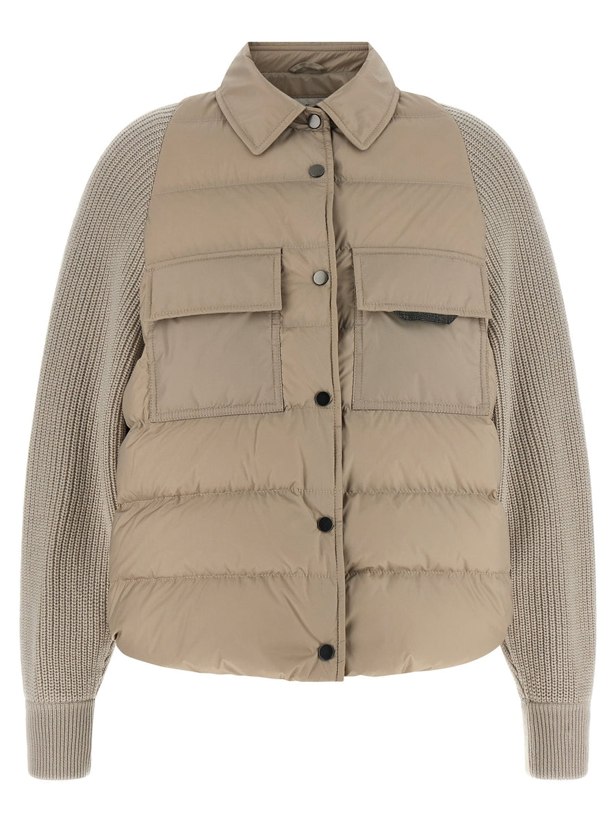 Brunello Cucinelli Quilted Water-Repellent Nylon Down Jacket — Beige