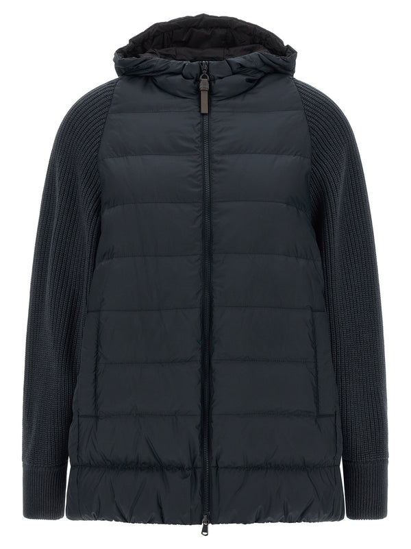 معطف منفوخ Brunello Cucinelli صوف-حياكة كم جاكيت — أسود