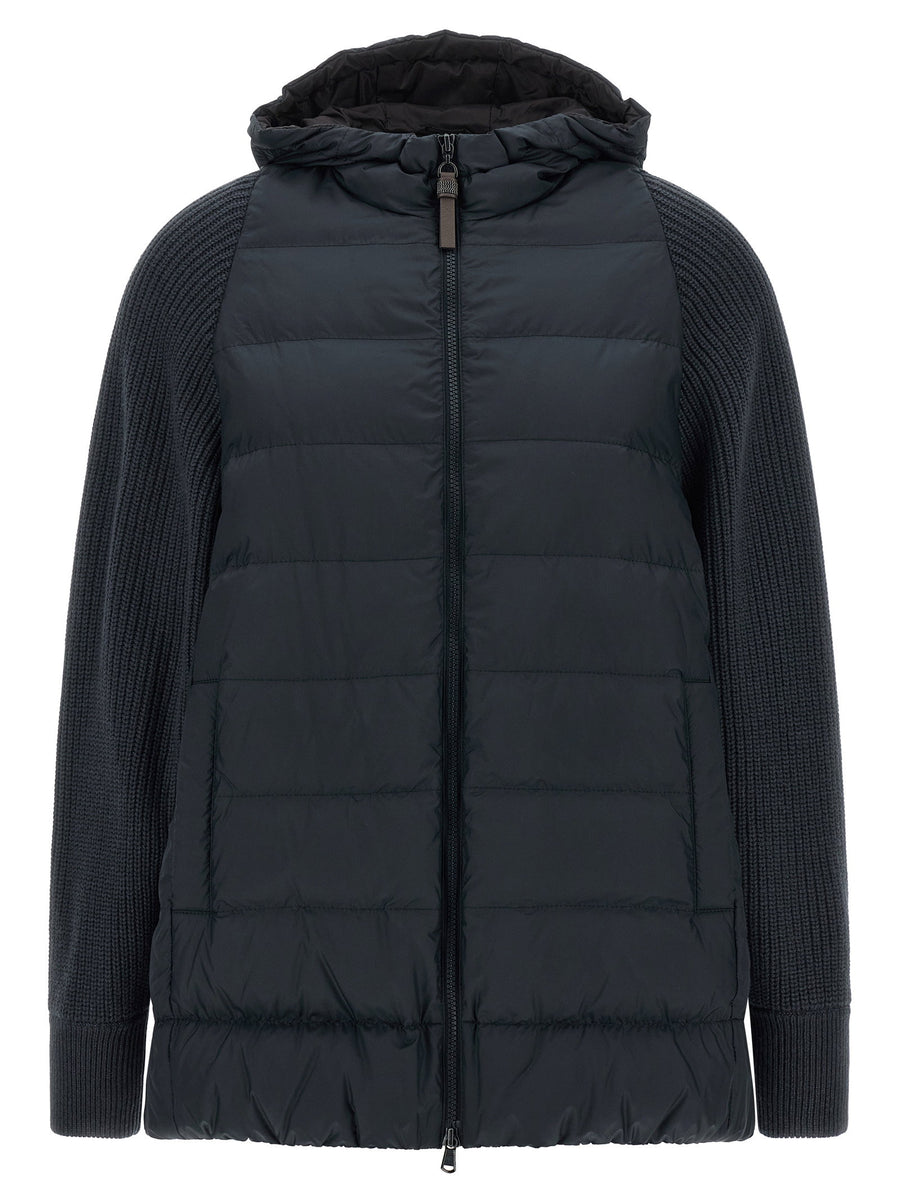 Brunello Cucinelli Wool-Knit Sleeve Down Jacket — Black
