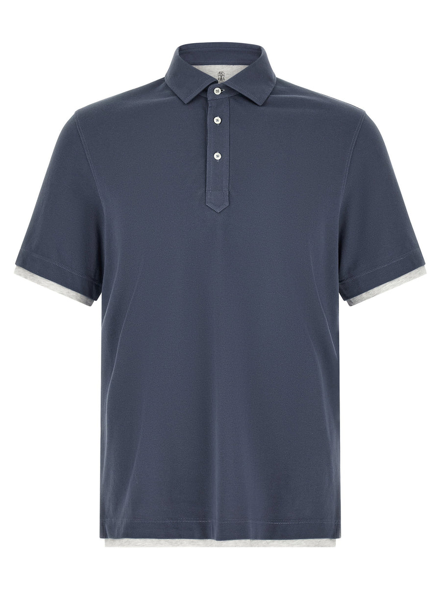Brunello Cucinelli Double Layer Piquet Polo Polo Shirt — Navy