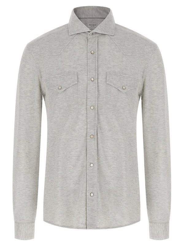 Brunello Cucinelli بيكيه قطن قميص — رمادي
