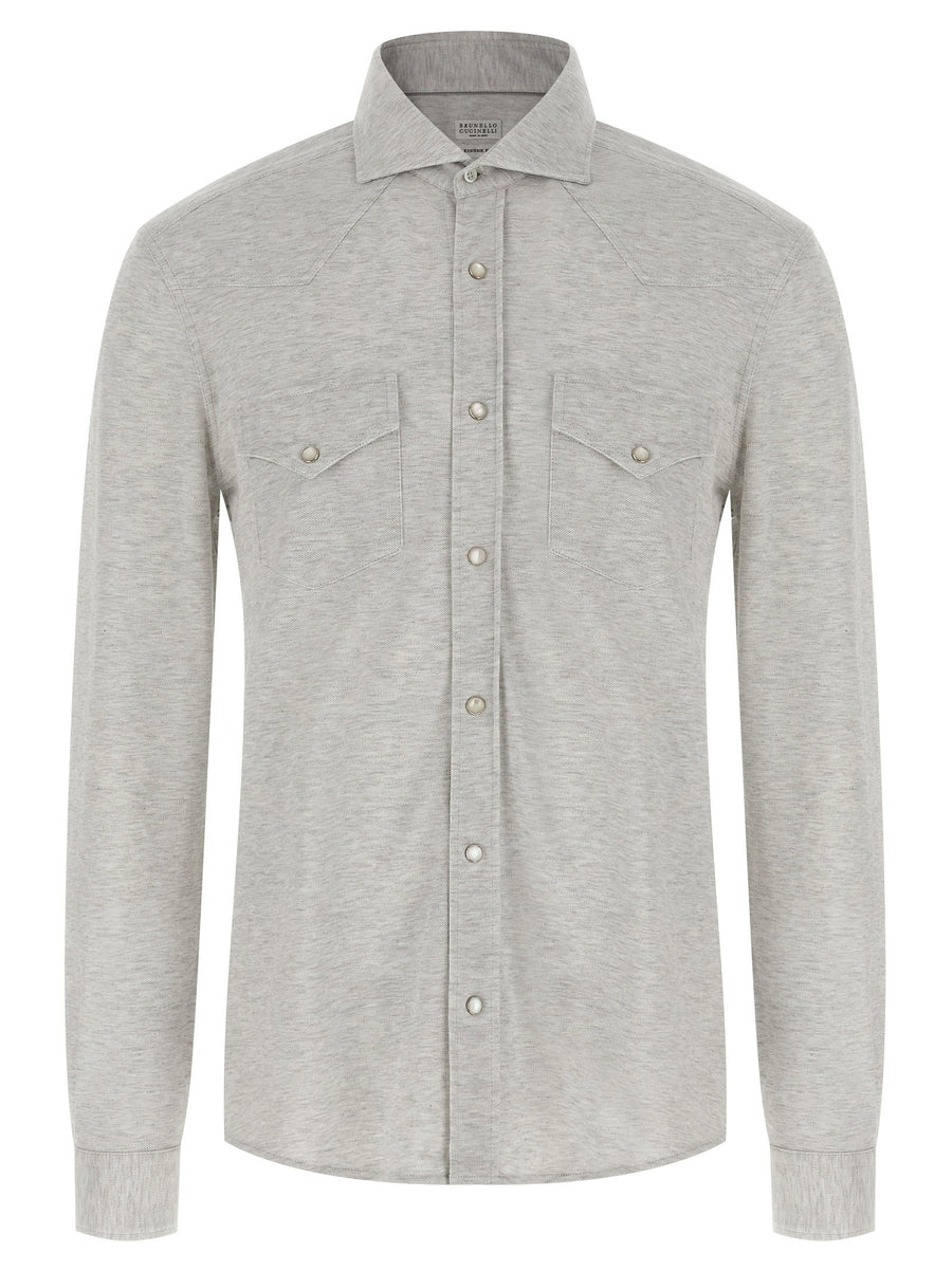 Brunello Cucinelli Cotton Piqué Shirt — Gray