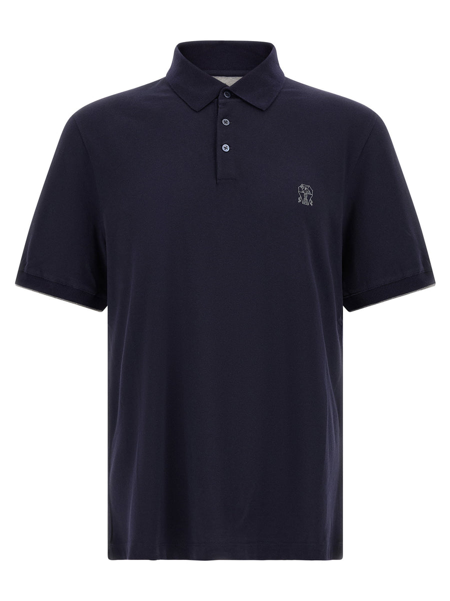 Brunello Cucinelli Logo-Embroidered Piqué Polo Shirt — Navy
