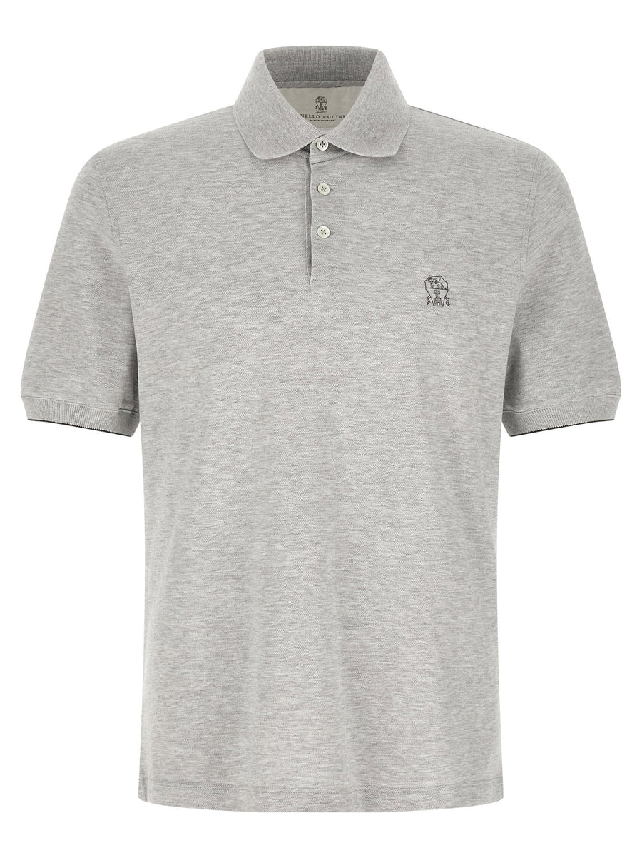 Brunello Cucinelli Logo Piqué Polo Shirt — Gray