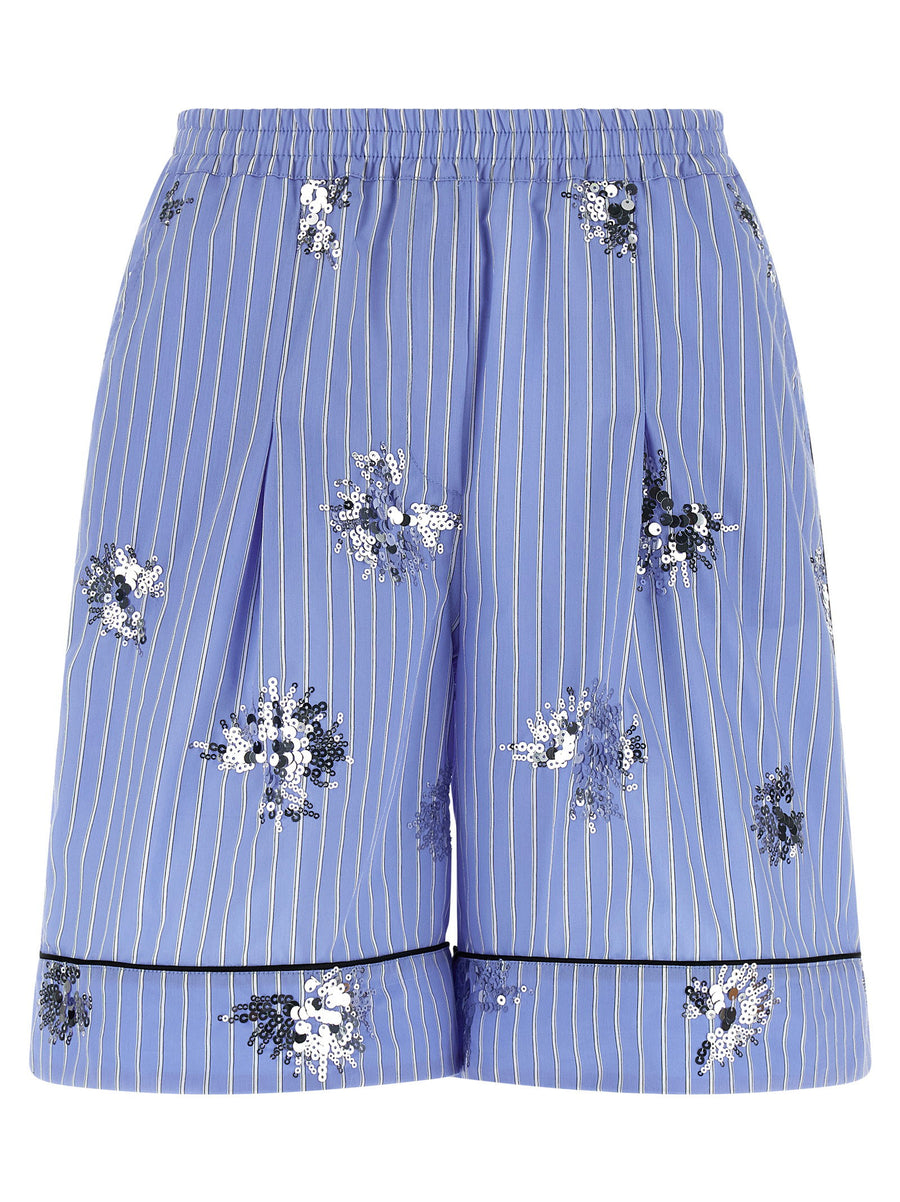 Le Twins Sequin-Embellished Striped Cotton Shorts — Light Blue
