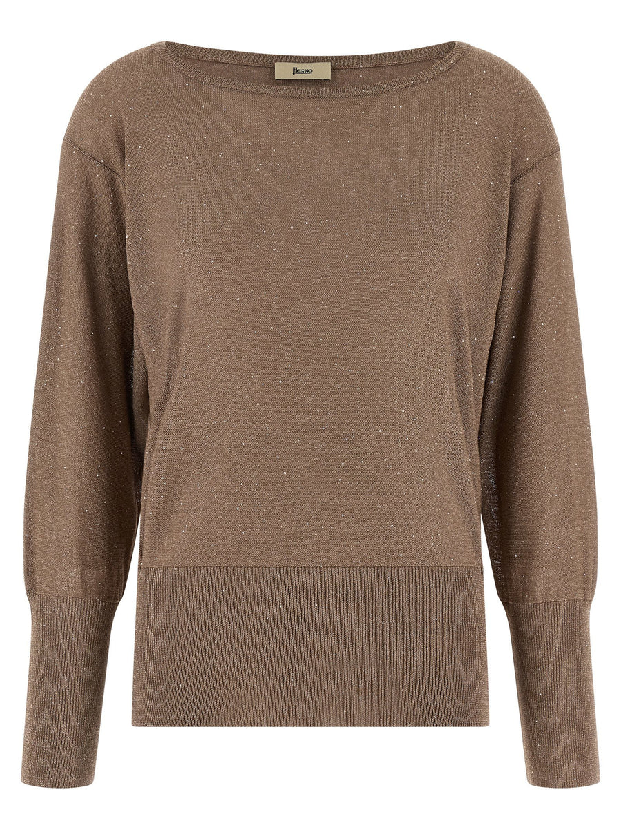 Herno Lamé and Sequin Yarn Sweater — Taupe