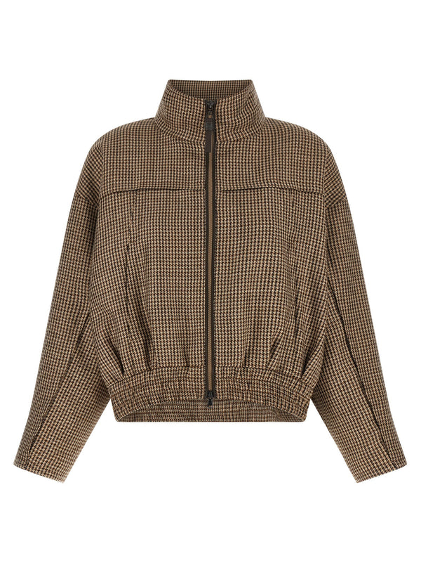 Brunello Cucinelli جاكيت بطبعة أمير ويلز من صنارة العذراء صوف جاكيت — بني
