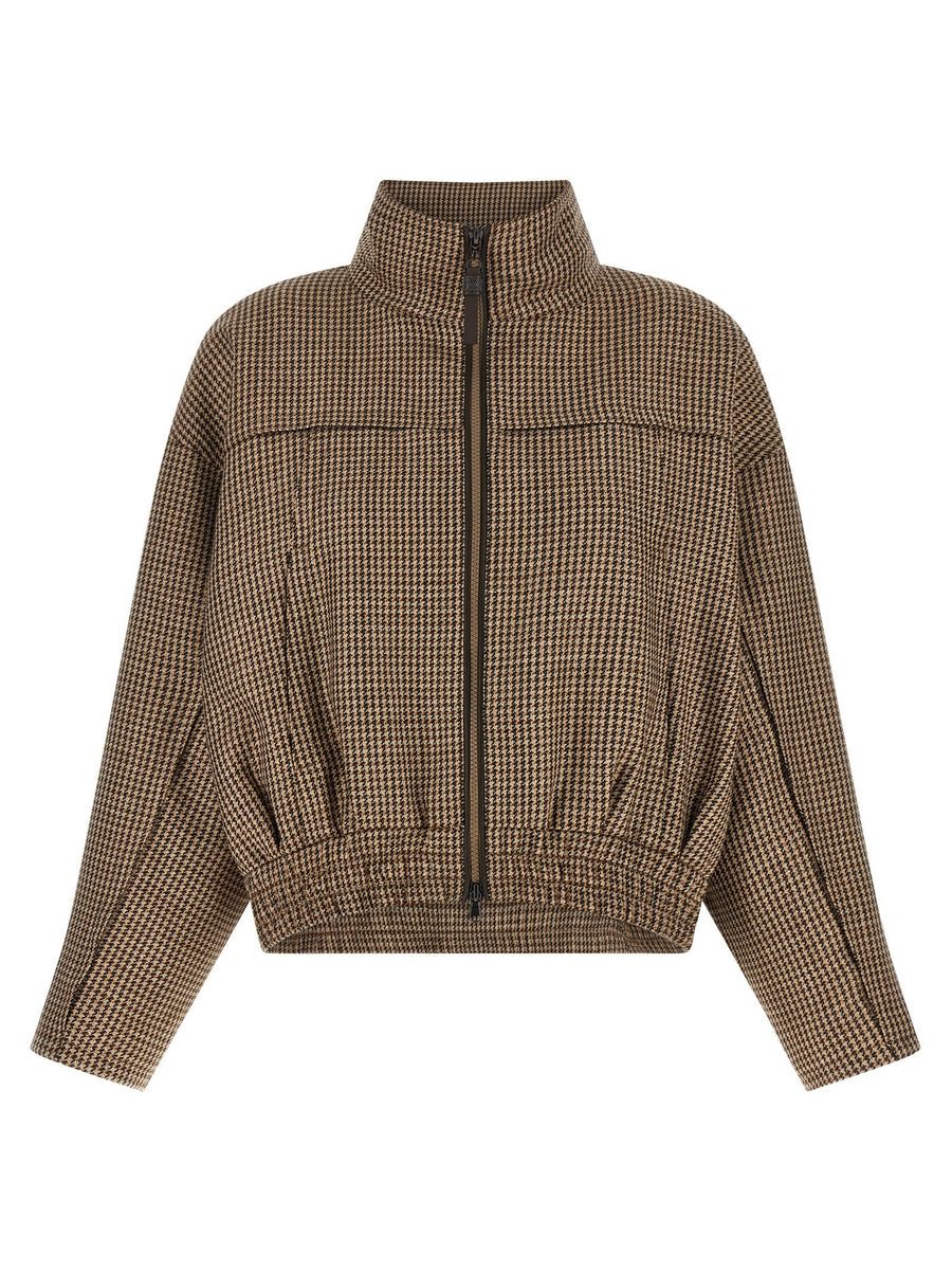 Brunello Cucinelli جاكيت بطبعة أمير ويلز من صنارة العذراء صوف جاكيت — بني
