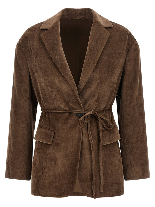Brunello Cucinelli كشمير مخمل بليزر — بني