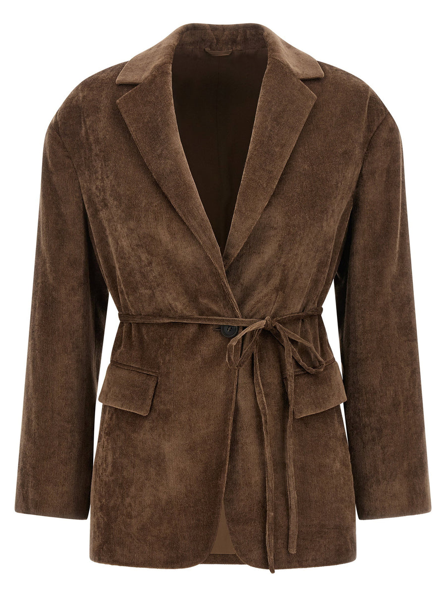 Brunello Cucinelli Microribbed Cashmere Blend Velvet Blazer — Taupe