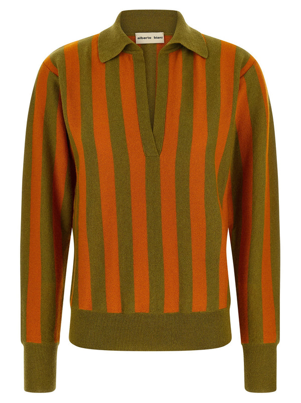 Alberto Biani Striped Cashmere Sweater — Olive
