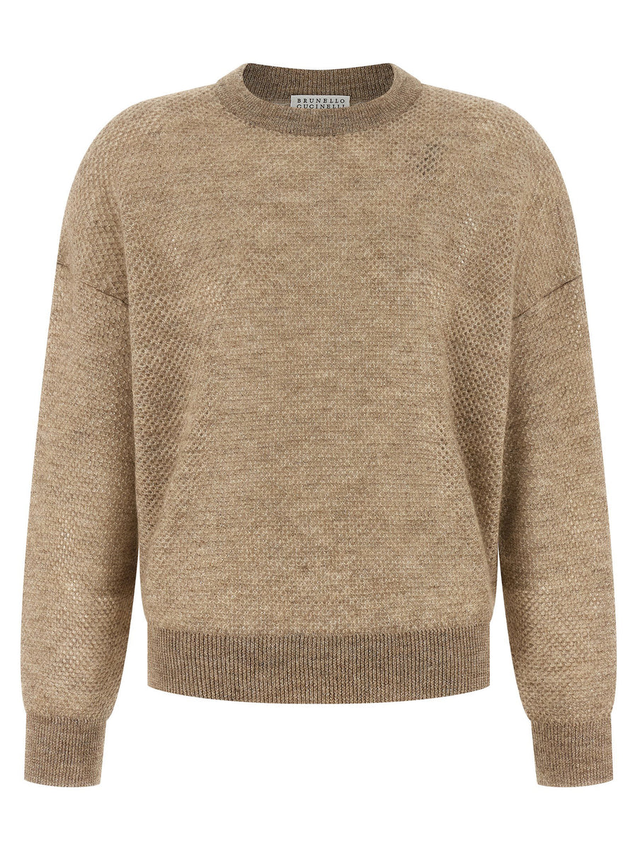 Brunello Cucinelli Waffle Knit Mohair Wool Sweater — Beige
